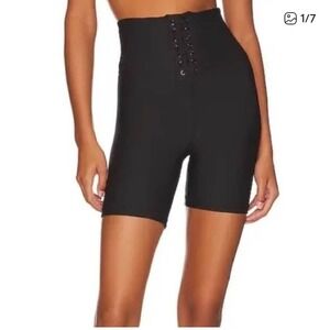 WeWoreWhat Lace Up Biker Shorts Black High Waisted